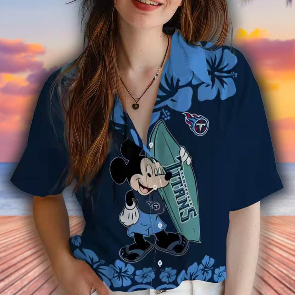 Tennessee Titans Navy Hawaiian Surfing Mickey Shirt for Fans Tennessee Titans Navy Hawaiian Surfing Mickey Shirt for Fans