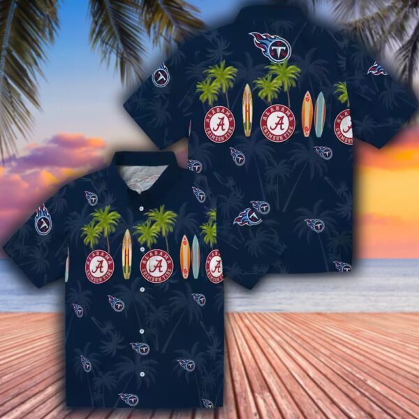 Tennessee Titans Surfboard Hawaiian Shirt Palm Navy Design 3