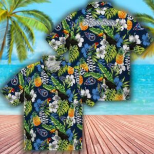 Tennessee Titans Toucan Hawaiian Shirt Navy Green Personalize 3