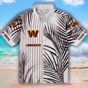 Washington Commanders Burgundy Black White Palm Hawaiian Shirt 1
