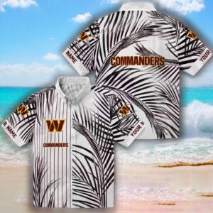 Washington Commanders Burgundy Black White Palm Hawaiian Shirt 3