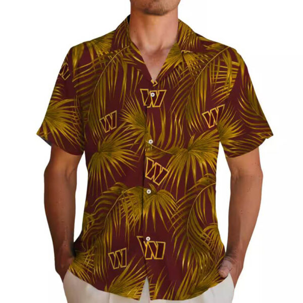 Washington Commanders Burgundy Hawaiian Shirt with Leafy Palms Design 2