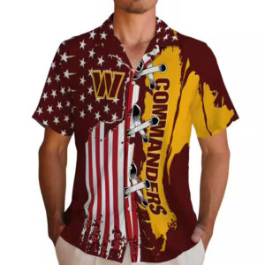 Washington Commanders Burgundy Hawaiian Shirt with Stitched Flag 2
