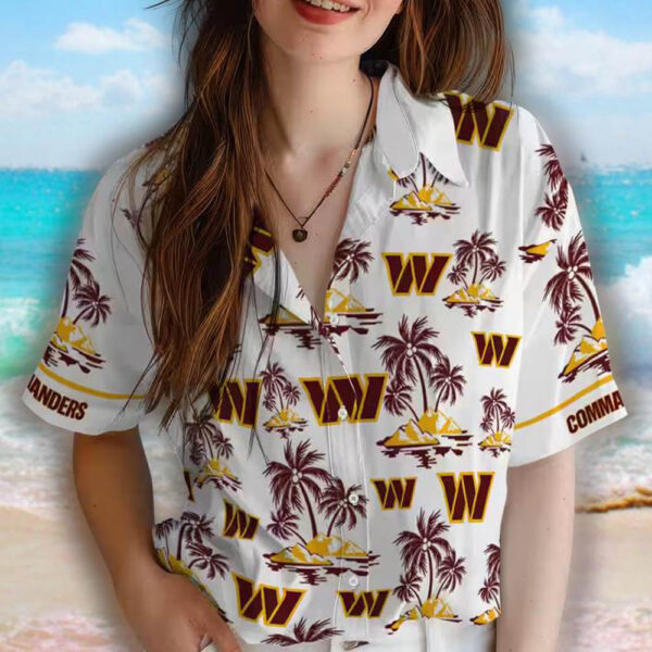 Washington Commanders Burgundy White Hawaiian Shirt Palm Island Print 4