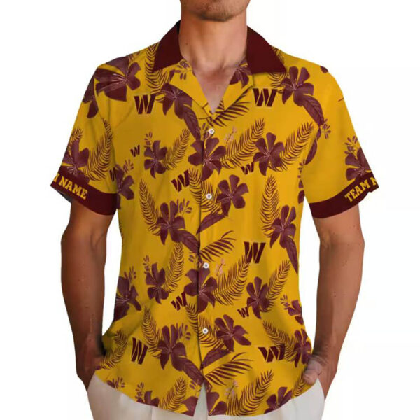 Washington Commanders Gold Hawaiian Shirt Botanical Print Personalized 2