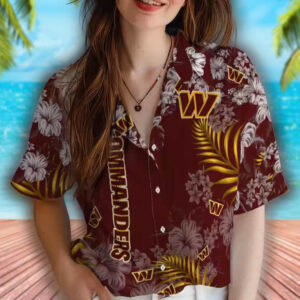 Washington Commanders Hawaiian Shirt Burgundy Hibiscus Print 4
