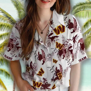 Washington Commanders Hawaiian Shirt Burgundy White Botanical Design Custom 4