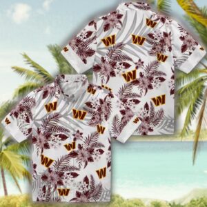 Washington Commanders Hawaiian Shirt Hibiscus Palm Burgundy White Design 3