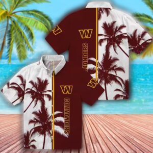 Washington Commanders Hawaiian Shirt Palm Trees Burgundy White Design 3