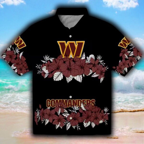 Washington Commanders Hibiscus Stripe Hawaiian Shirt Burgundy Black 1