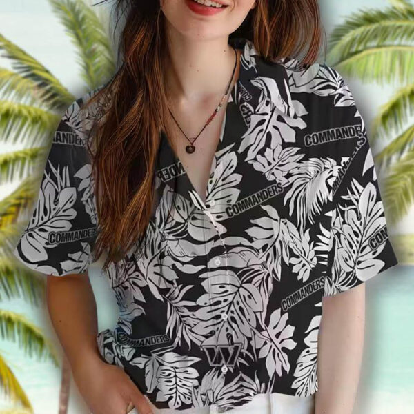 Washington Commanders Monstera Leaf Black Hawaiian Shirt 4
