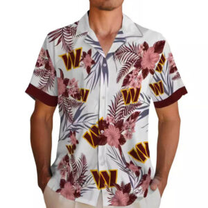 Washington Commanders Patriotic Hibiscus Hawaiian Shirt Burgundy White 2