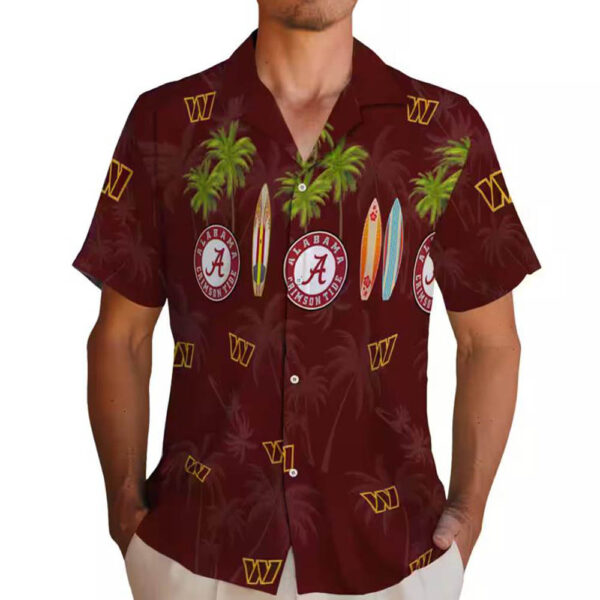 Washington Commanders Surfboard Print Palm Burgundy Hawaiian Shirt 2