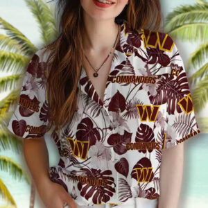 Washington Commanders Tropical Hawaiian Shirt Burgundy White Design 4