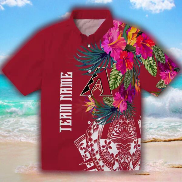 Arizona Diamondbacks Hawaiian Shirt Floral Polynesian Red Design 1