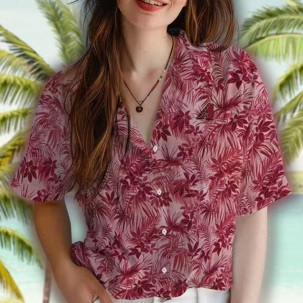 Arizona Diamondbacks Hawaiian Shirt Leafy Red Pattern Arizona Diamondbacks Hawaiian Shirt Leafy Red Pattern