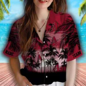 Arizona Diamondbacks Hawaiian Shirt Red Black Sunset Design 4
