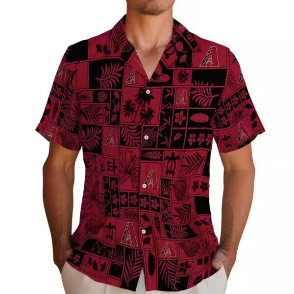 Arizona Diamondbacks Hawaiian Shirt Red Black Tropical Patchwork Design 2