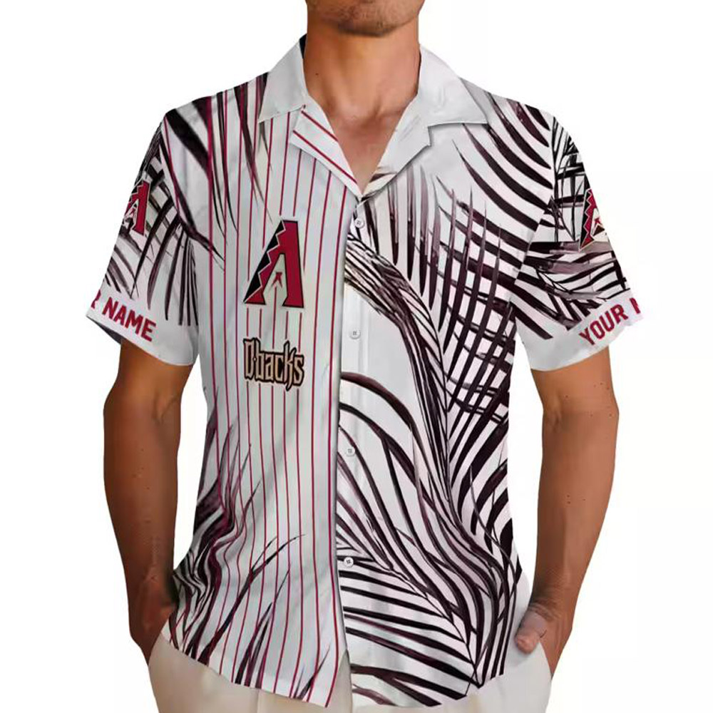 Arizona Diamondbacks Hawaiian Shirt Red Black White Palm Stripes Arizona Diamondbacks Hawaiian Shirt Red Black White Palm Stripes