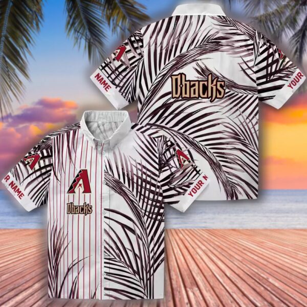 Arizona Diamondbacks Hawaiian Shirt Red Black White Palm Stripes 3