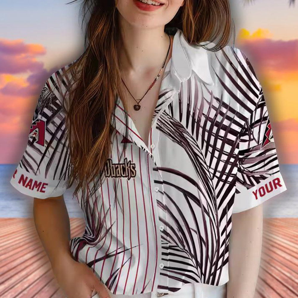 Arizona Diamondbacks Hawaiian Shirt Red Black White Palm Stripes Arizona Diamondbacks Hawaiian Shirt Red Black White Palm Stripes