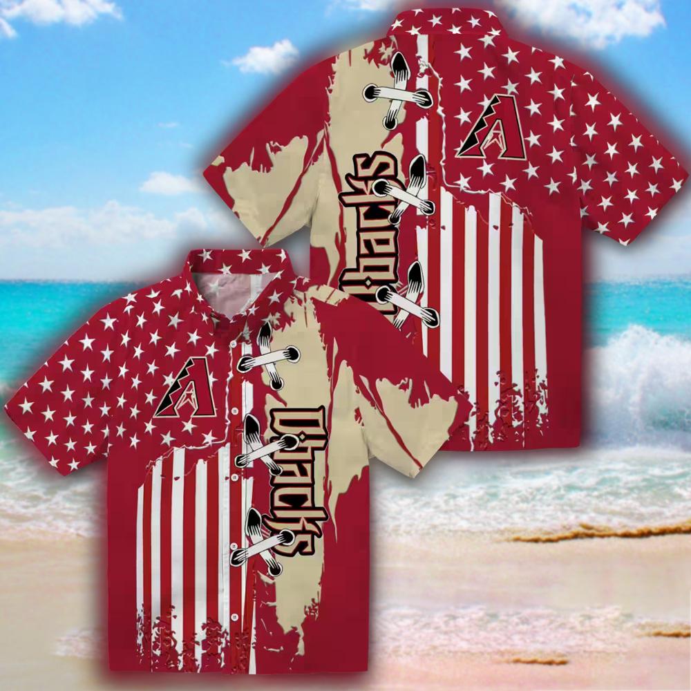 Arizona Diamondbacks Hawaiian Shirt Red Stitched Flag Design Arizona Diamondbacks Hawaiian Shirt Red Stitched Flag Design