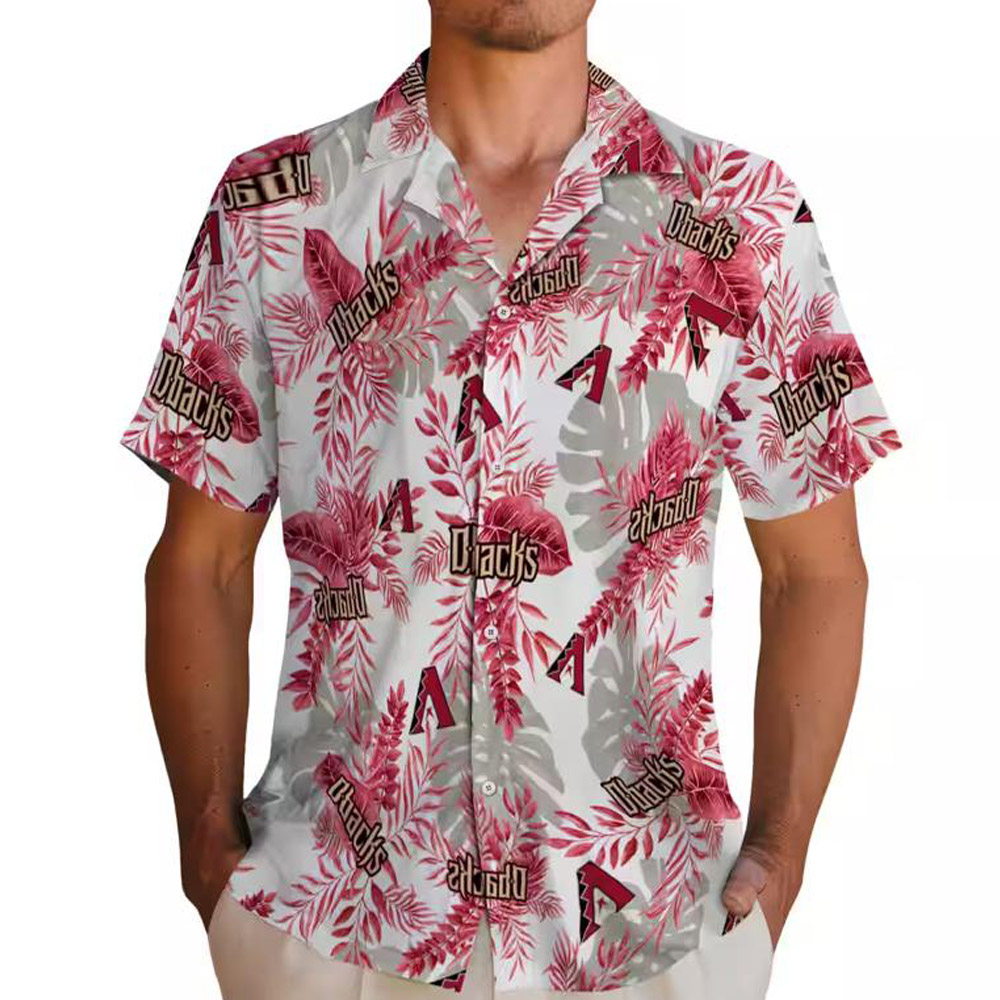 Arizona Diamondbacks Hawaiian Shirt Tropical Leaves Red White Design Arizona Diamondbacks Hawaiian Shirt Tropical Leaves Red White Design
