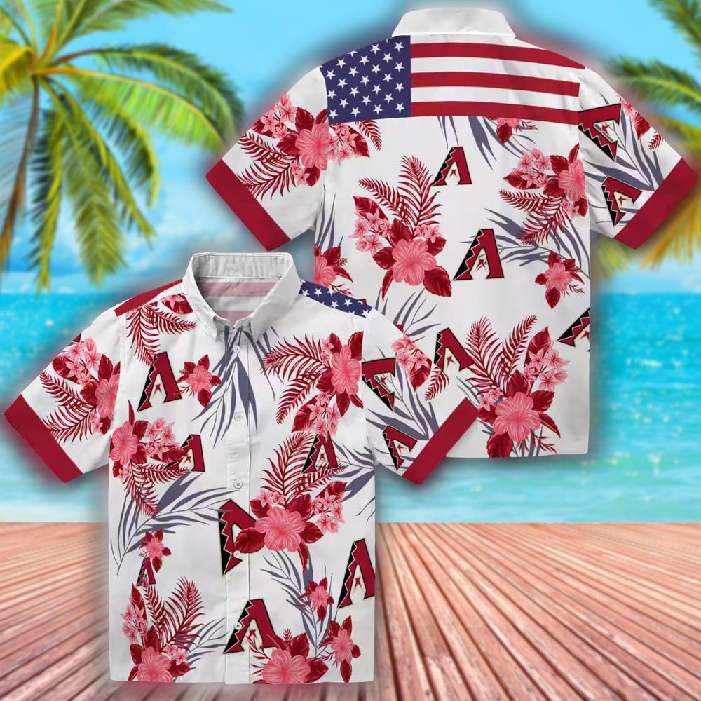 Arizona Diamondbacks Patriotic Hawaiian Shirt Red White Hibiscus Design Arizona Diamondbacks Patriotic Hawaiian Shirt Red White Hibiscus Design