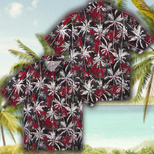 Arizona Diamondbacks Red Black Hawaiian Shirt Palm Pattern 3