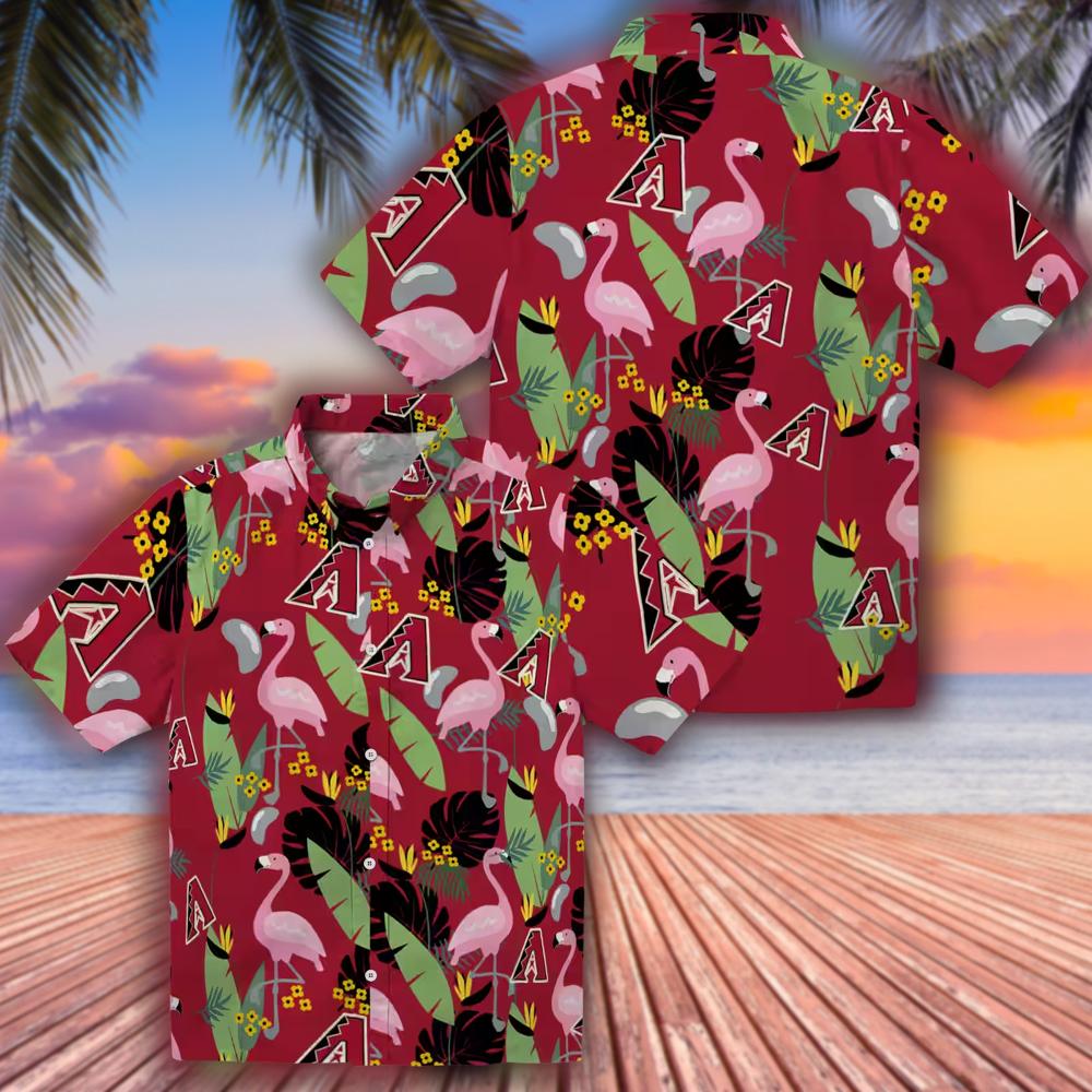 Arizona Diamondbacks Red Hawaiian Shirt with Flamingo Leaves Design Arizona Diamondbacks Red Hawaiian Shirt with Flamingo Leaves Design