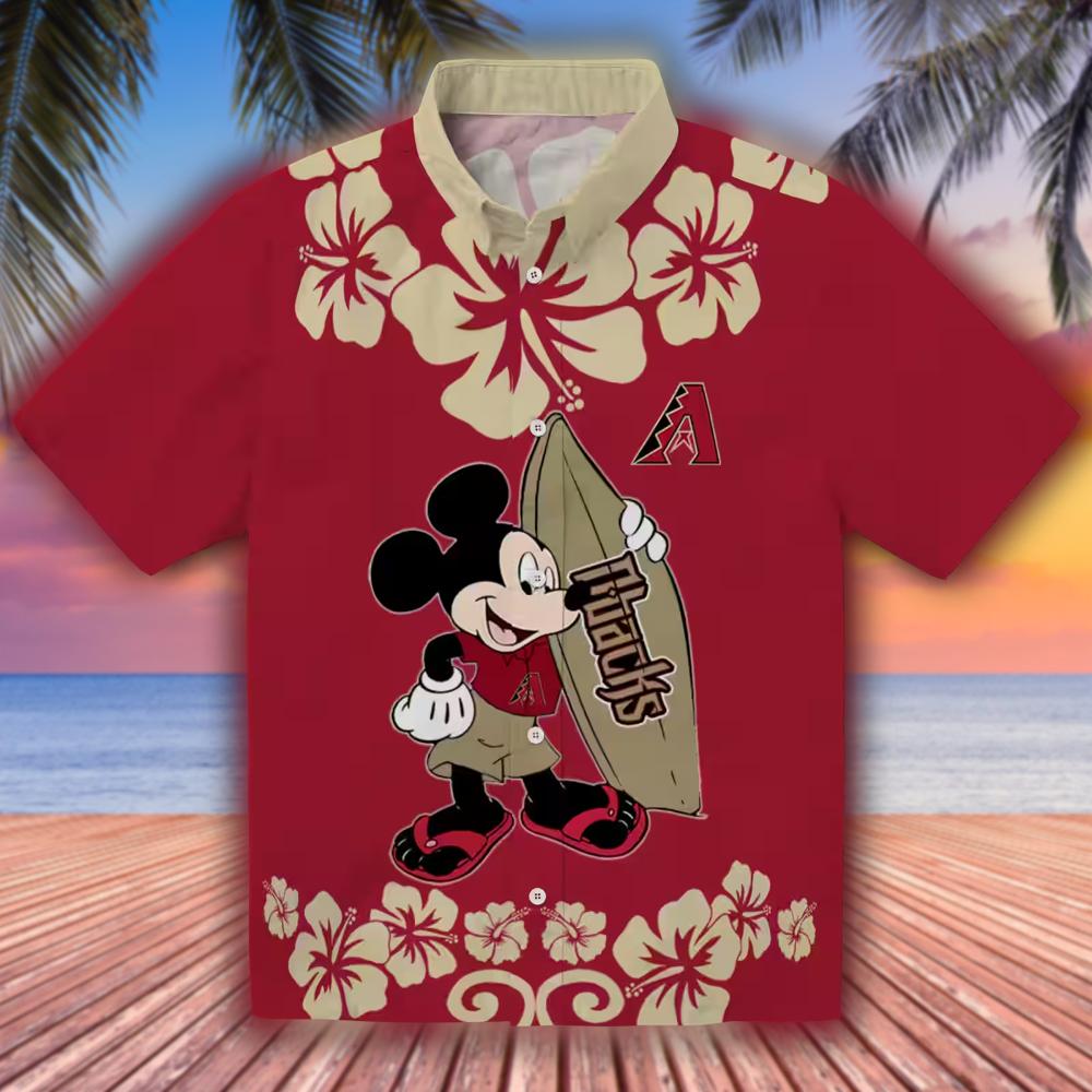 Arizona Diamondbacks Red Hawaiian Surfing Mickey Shirt Arizona Diamondbacks Red Hawaiian Surfing Mickey Shirt
