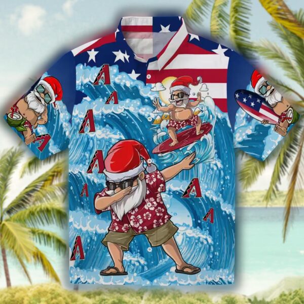 Arizona Diamondbacks Surfing Santa Hawaiian Shirt Blue Baseball Fan Gift 1