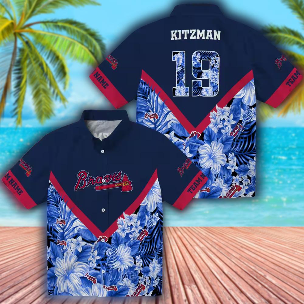 Atlanta Braves Floral Chevron Navy Hawaiian Shirt Custom Design Atlanta Braves Floral Chevron Navy Hawaiian Shirt Custom Design