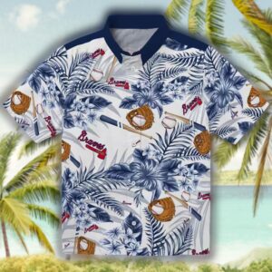 Atlanta Braves Floral Hawaiian Shirt Navy White Baseball Personalized Design 1