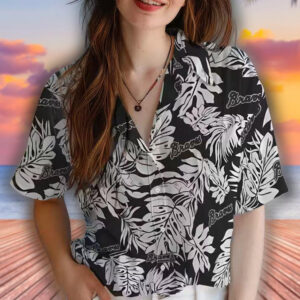 Atlanta Braves Hawaiian Shirt Monstera Leaf Black Design 4