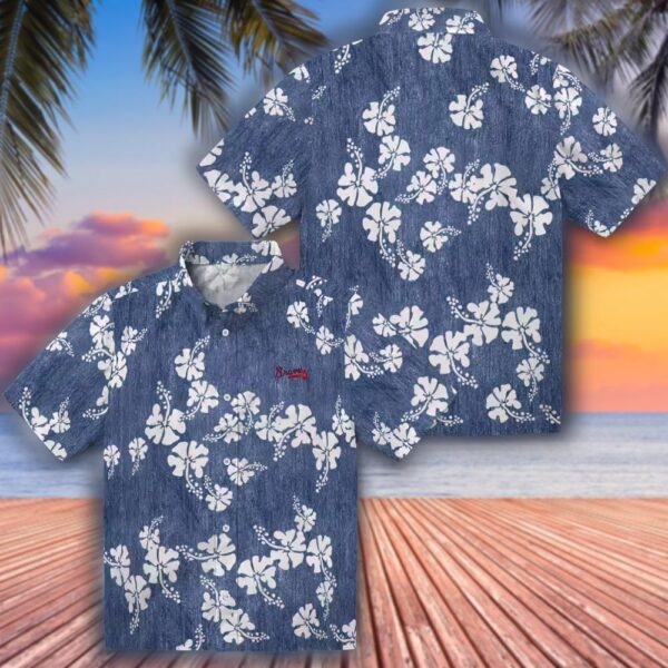 Atlanta Braves Hawaiian Shirt Navy Hibiscus Design 3