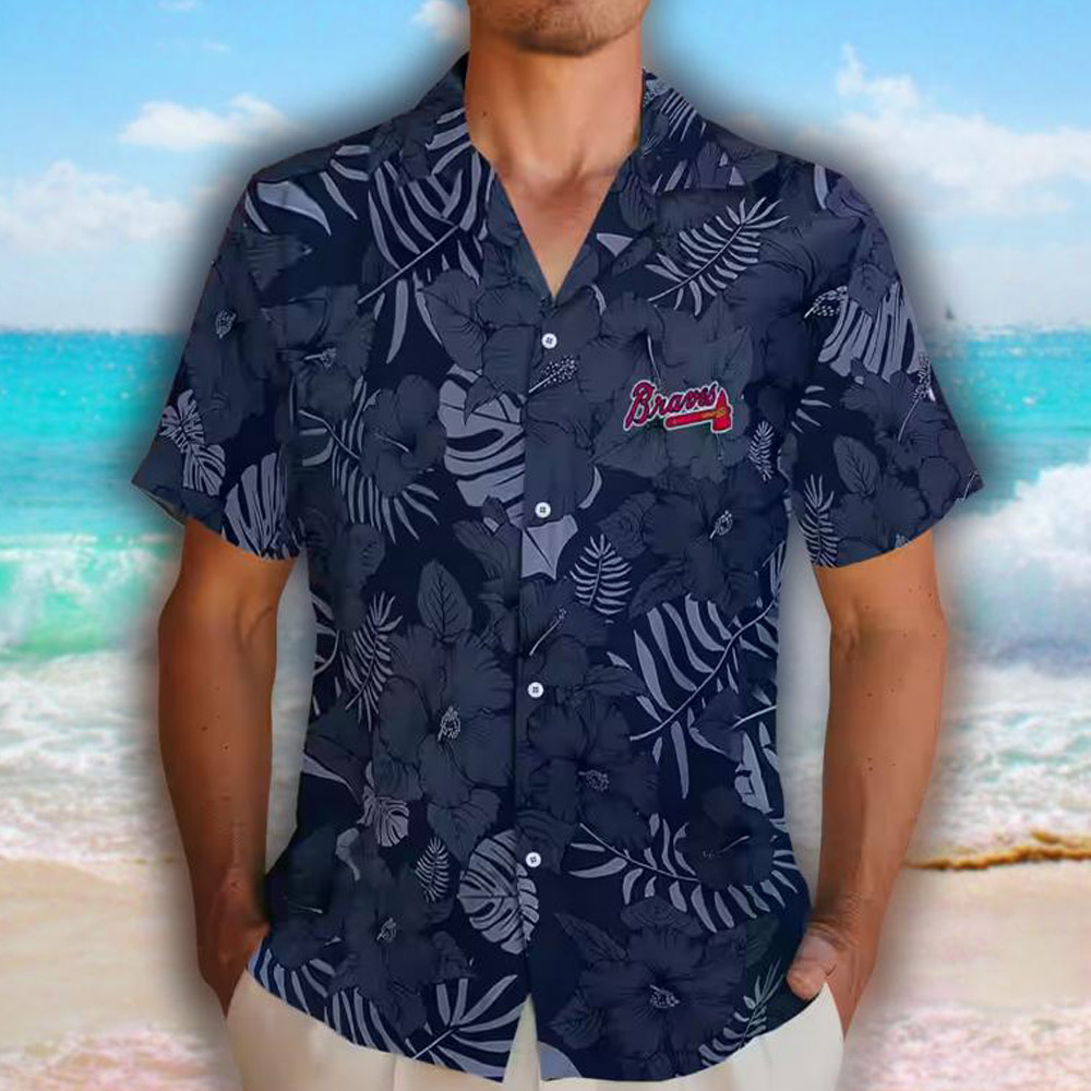 Atlanta Braves Hawaiian Shirt Navy Jungle Vibes Design Atlanta Braves Hawaiian Shirt Navy Jungle Vibes Design