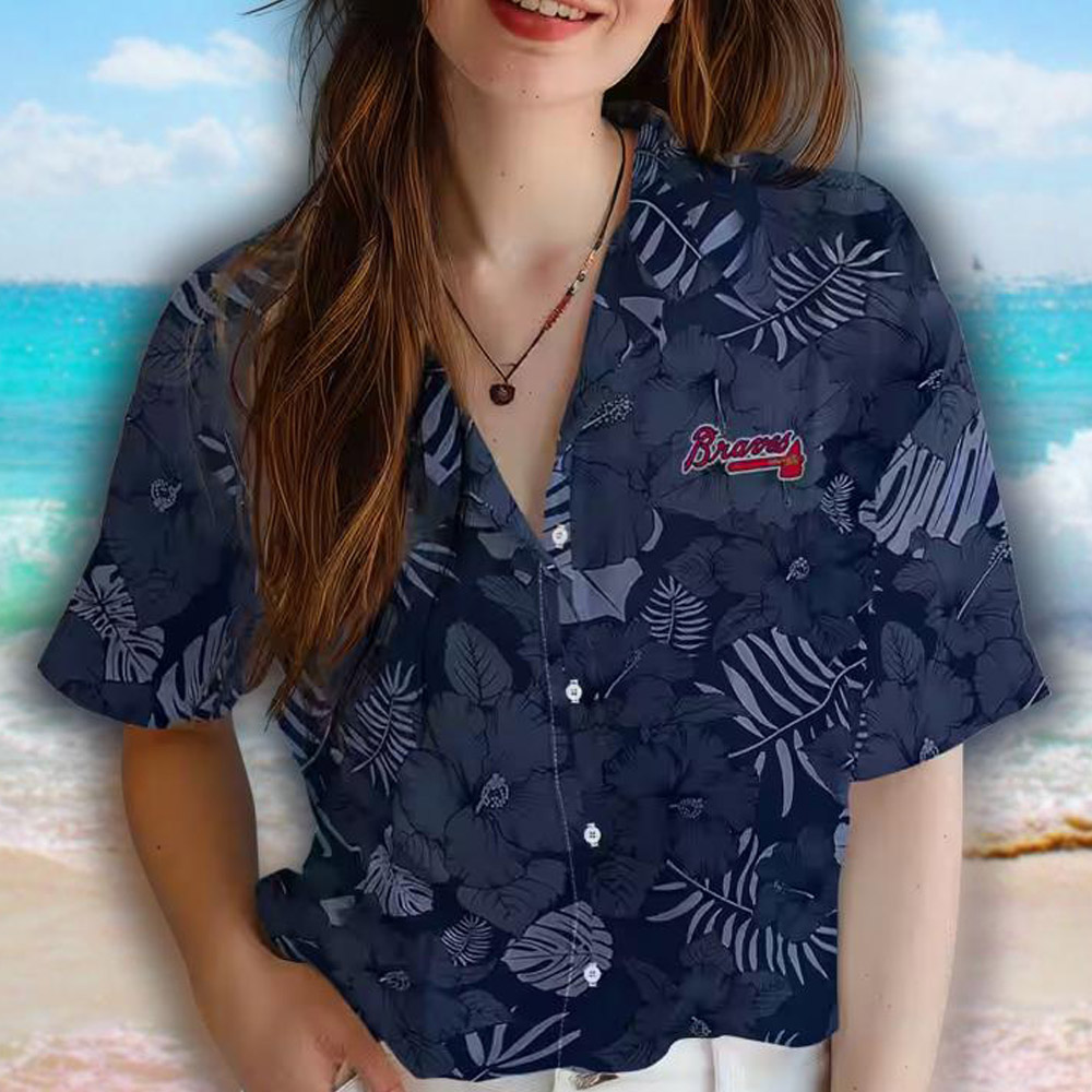 Atlanta Braves Hawaiian Shirt Navy Jungle Vibes Design Atlanta Braves Hawaiian Shirt Navy Jungle Vibes Design
