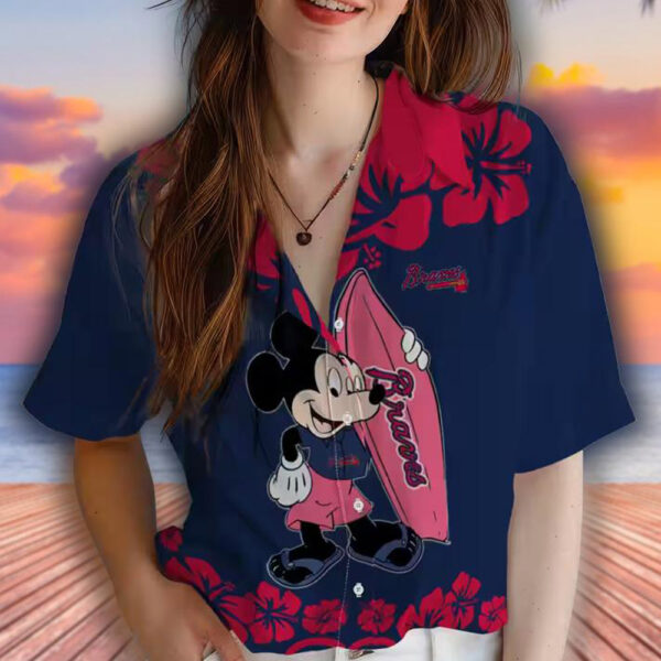 Atlanta Braves Hawaiian Shirt Navy Surfing Mickey Design 4