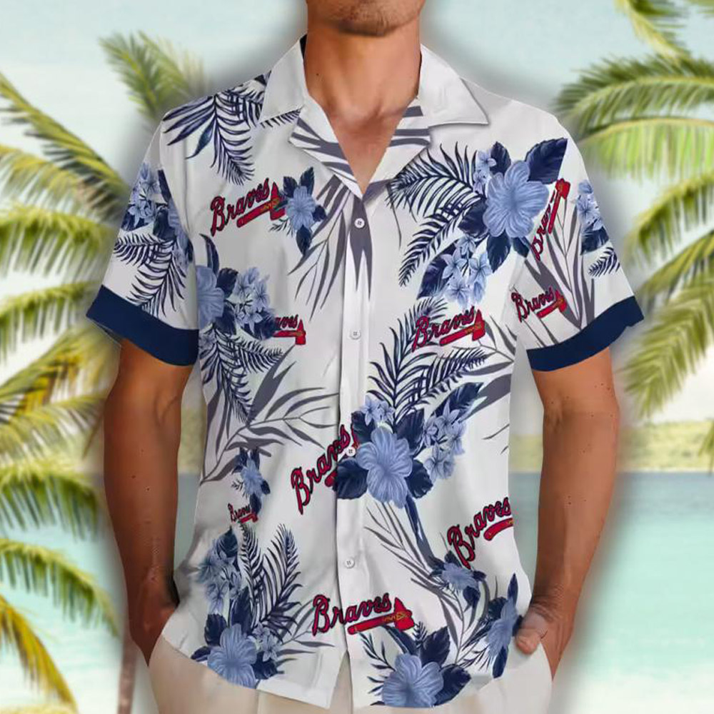 Atlanta Braves Hawaiian Shirt Patriotic Hibiscus Navy White Design Atlanta Braves Hawaiian Shirt Patriotic Hibiscus Navy White Design
