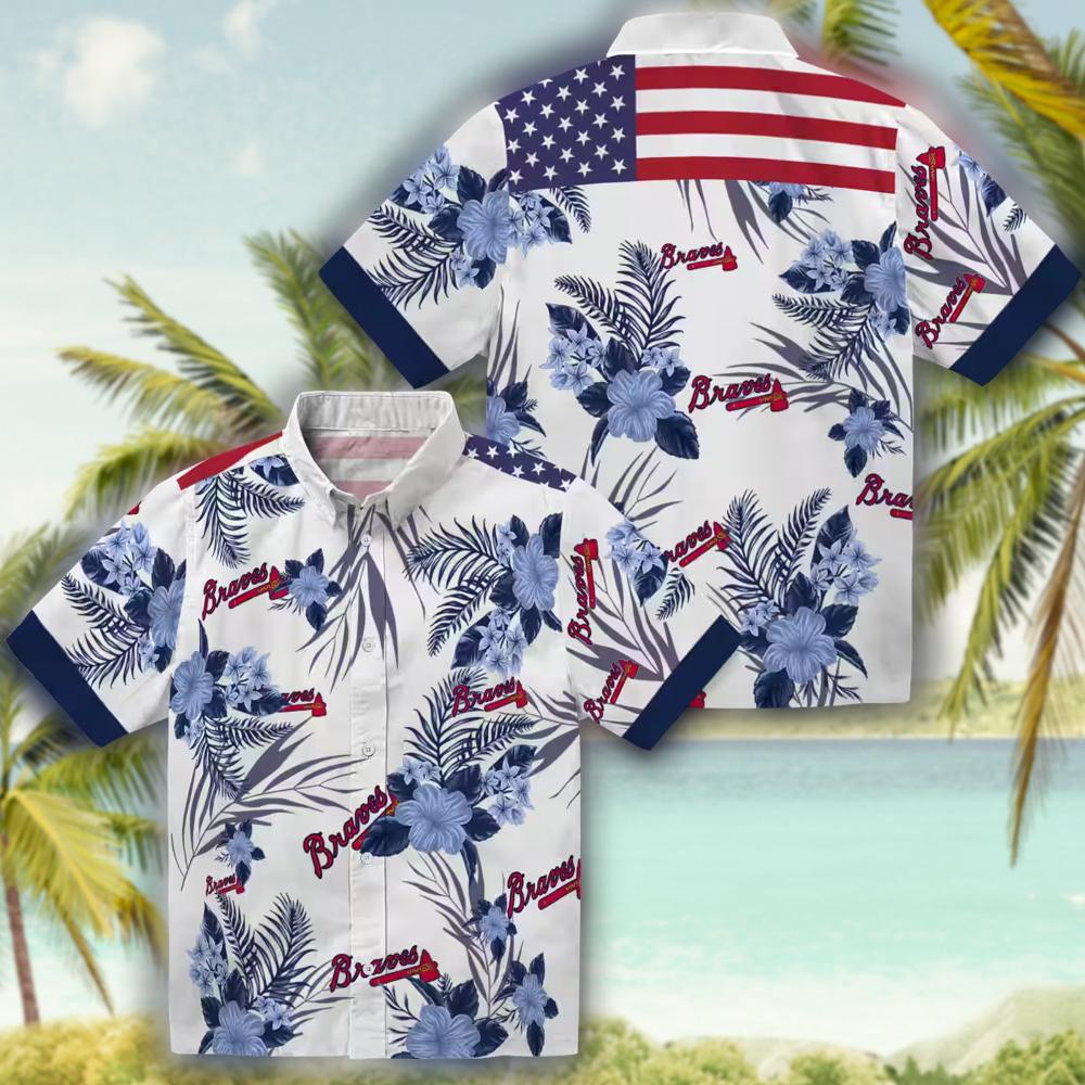 Atlanta Braves Hawaiian Shirt Patriotic Hibiscus Navy White Design Atlanta Braves Hawaiian Shirt Patriotic Hibiscus Navy White Design
