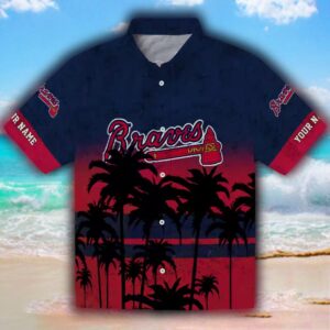 Atlanta Braves Hawaiian Shirt Sunset Navy Black Custom Design 1