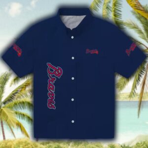 Atlanta Braves Navy Hawaiian Shirt with Stuart Minion Design 1