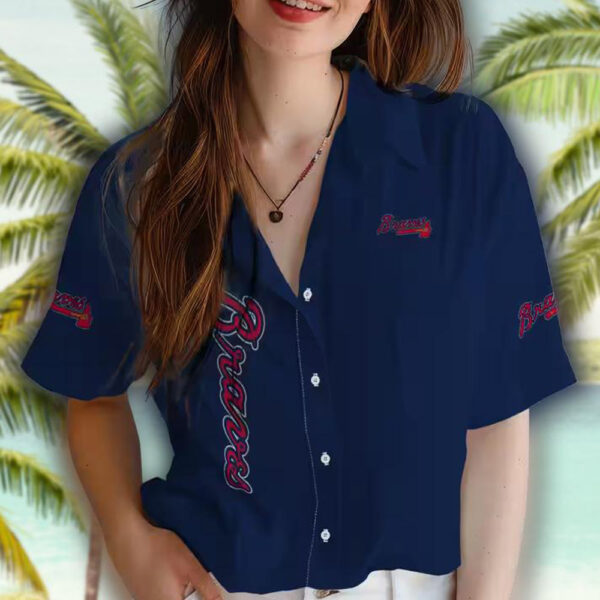 Atlanta Braves Navy Hawaiian Shirt with Stuart Minion Design 4