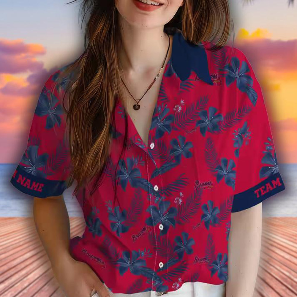 Atlanta Braves Personalized Red Hawaiian Shirt Botanical Print Atlanta Braves Personalized Red Hawaiian Shirt Botanical Print