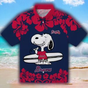 Atlanta Braves Snoopy Surf Hawaiian Shirt Navy White Design 1