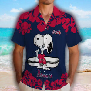 Atlanta Braves Snoopy Surf Hawaiian Shirt Navy White Design 2