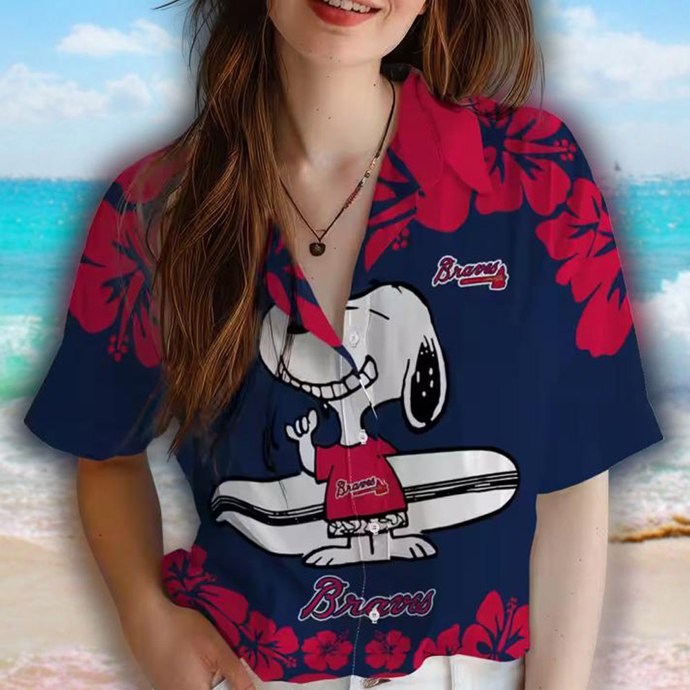 Atlanta Braves Snoopy Surf Hawaiian Shirt Navy White Design Atlanta Braves Snoopy Surf Hawaiian Shirt Navy White Design