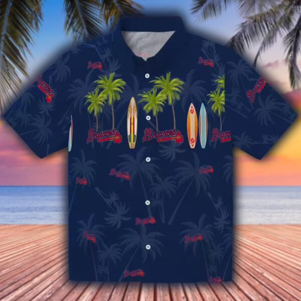 Atlanta Braves Surfboard Hawaiian Shirt Palm Navy 1