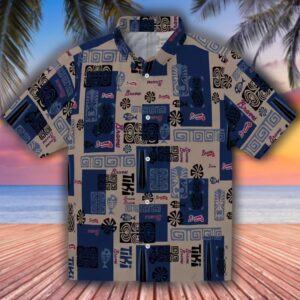 Atlanta Braves Tribal Hawaiian Shirt Navy Baseball Fan Apparel 1